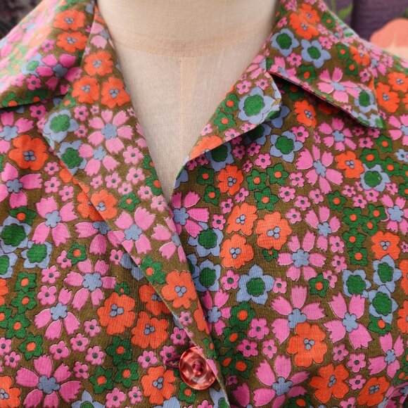 Vintage 1950's Mod Floral Print Shirtwaist Dress, Handmade - Picture 7 of 17